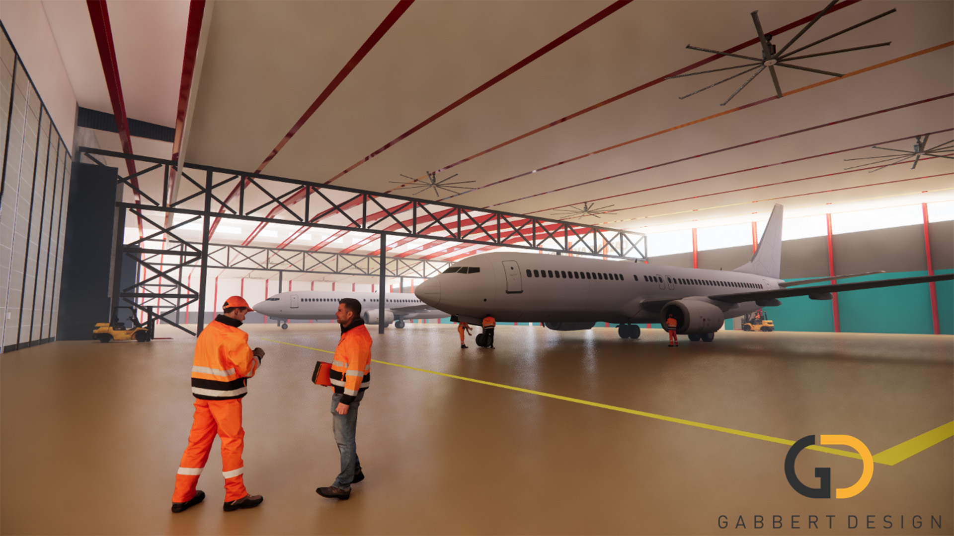 Internal render image of hanger in new General Avaiation area for Cairns Airport