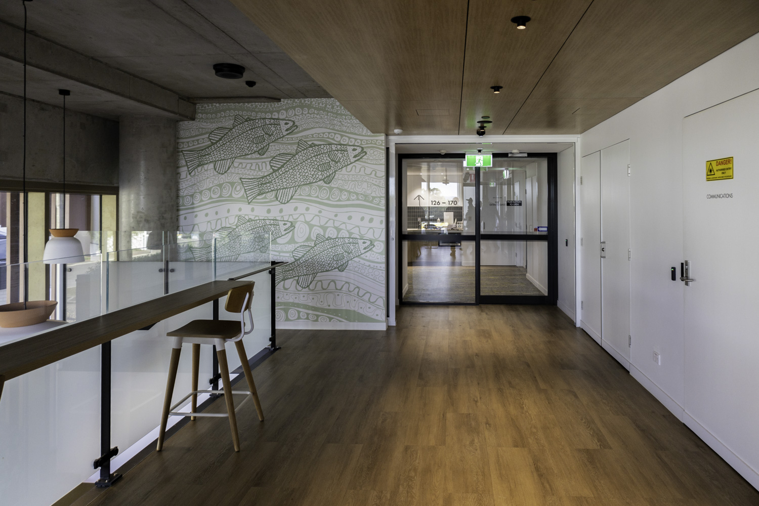 JCU Student Accommodation Wide View Of Level 2 And Indigenous Artwork Of Fish And River