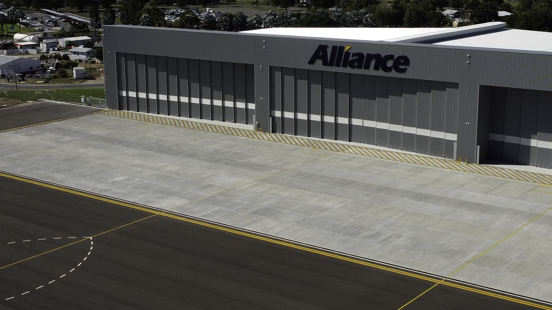 Alliance Airlines Maintenance Hub Aerial View Front Naif Loan Hangar Doors Closed