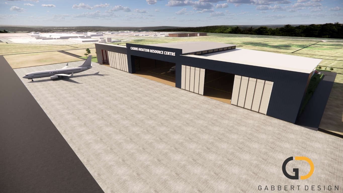 External render of  hanger in new General Avaiation area for Cairns Airport