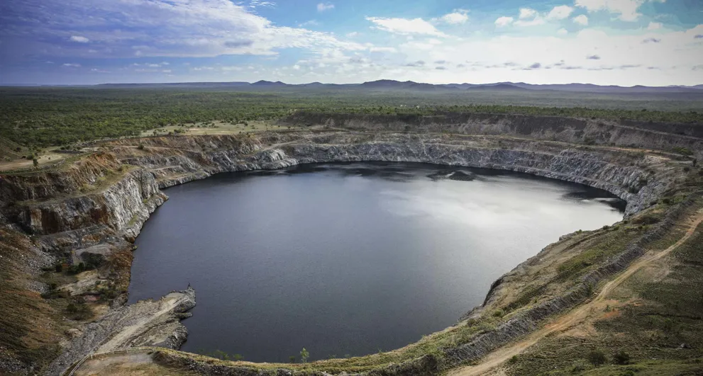 Aerial view of the dam at the Genex Kidston Hydro project