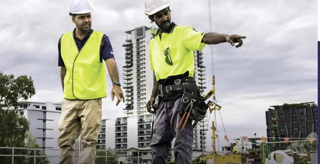 Territory Infrastruction Fund Website on NT Government - View of construction workers pointing at something