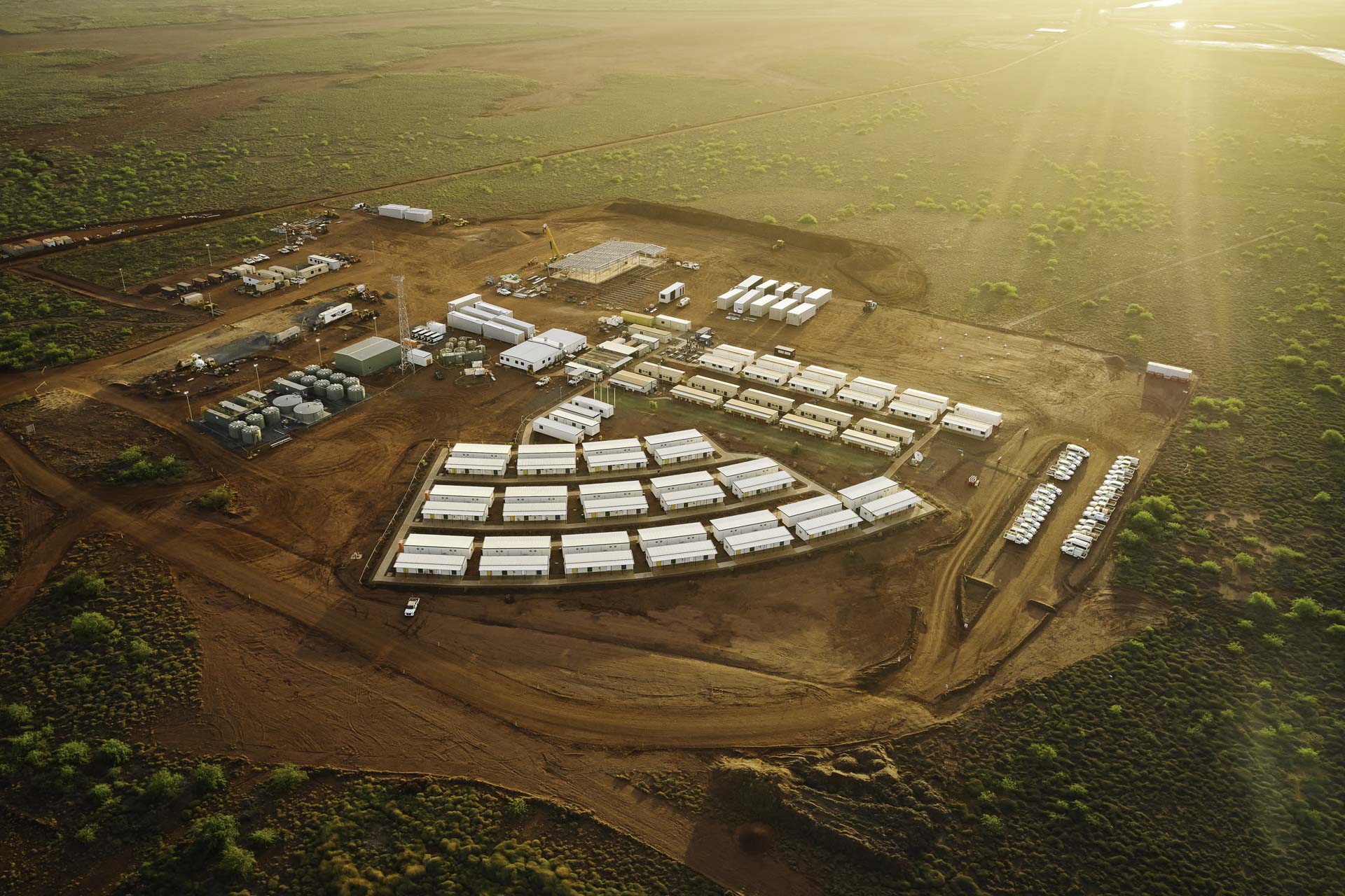 BCI Minerals Mardie Salt Project Aerial View Of Accommodation At Sunset