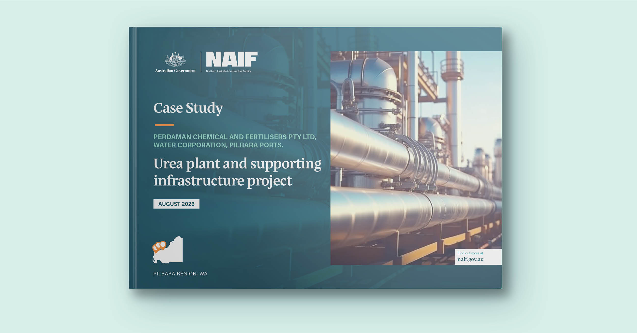 Perdaman Case Study mockup on blue background