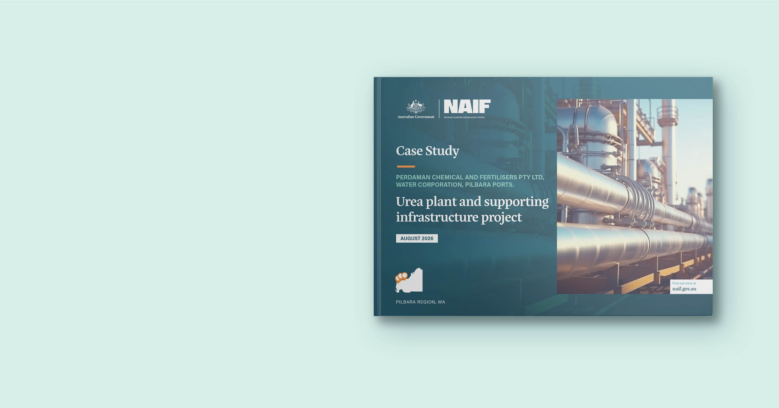 Perdaman Case Study mockup on blue background