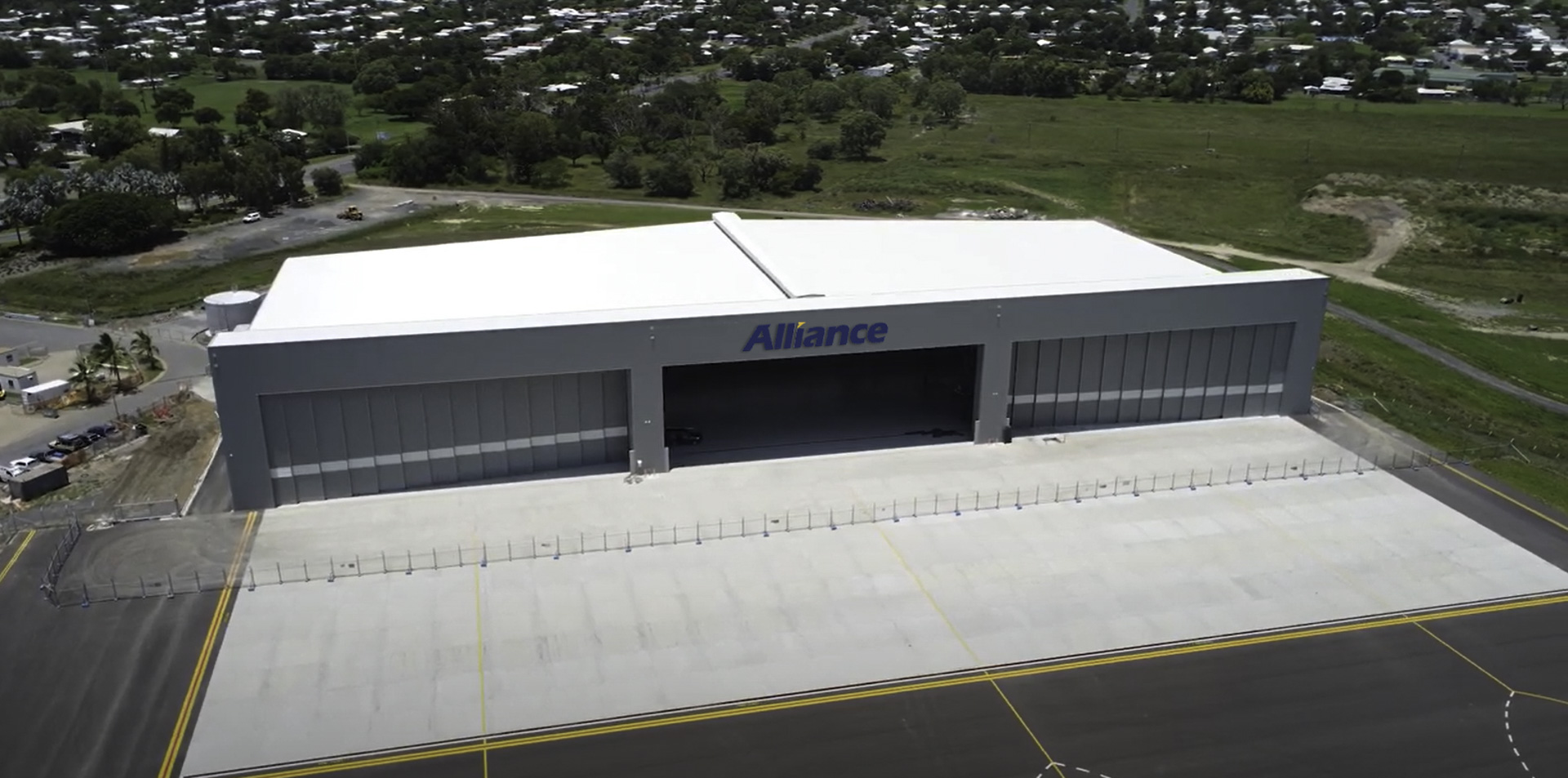 Alliance Airlines Maintenance Hub Aerial View Front Hangar Aviation Facility